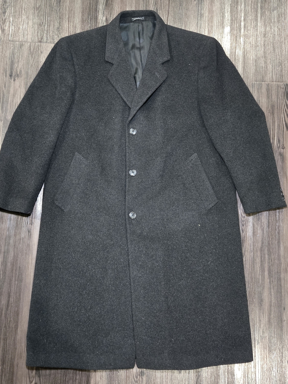 Vintage Wool Cashmere Long Coat Mens 46R Silver Cloud Luxury Business Overcoat